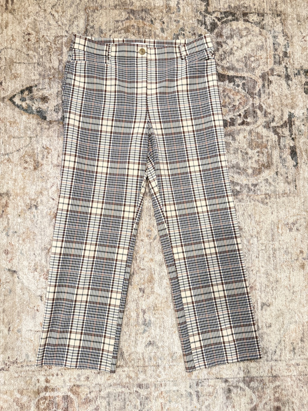 LOFT Plaid Chinos in Cream, Black and Brown